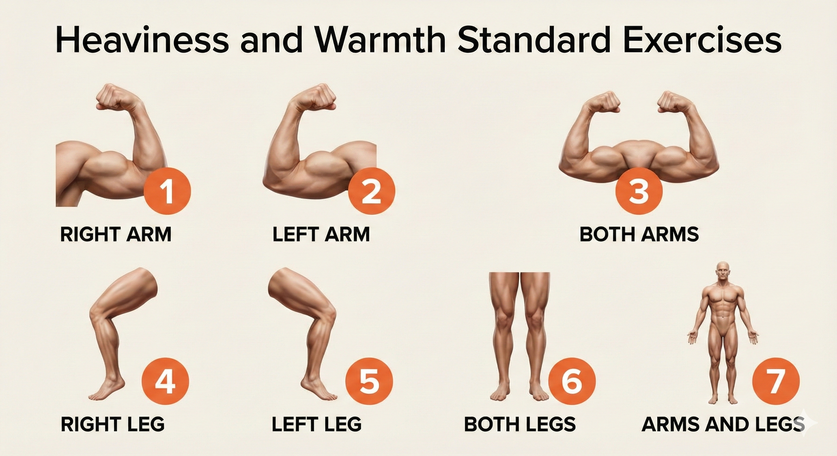 Diagram of the seven parts of the heaviness and warmth autogenic exercises